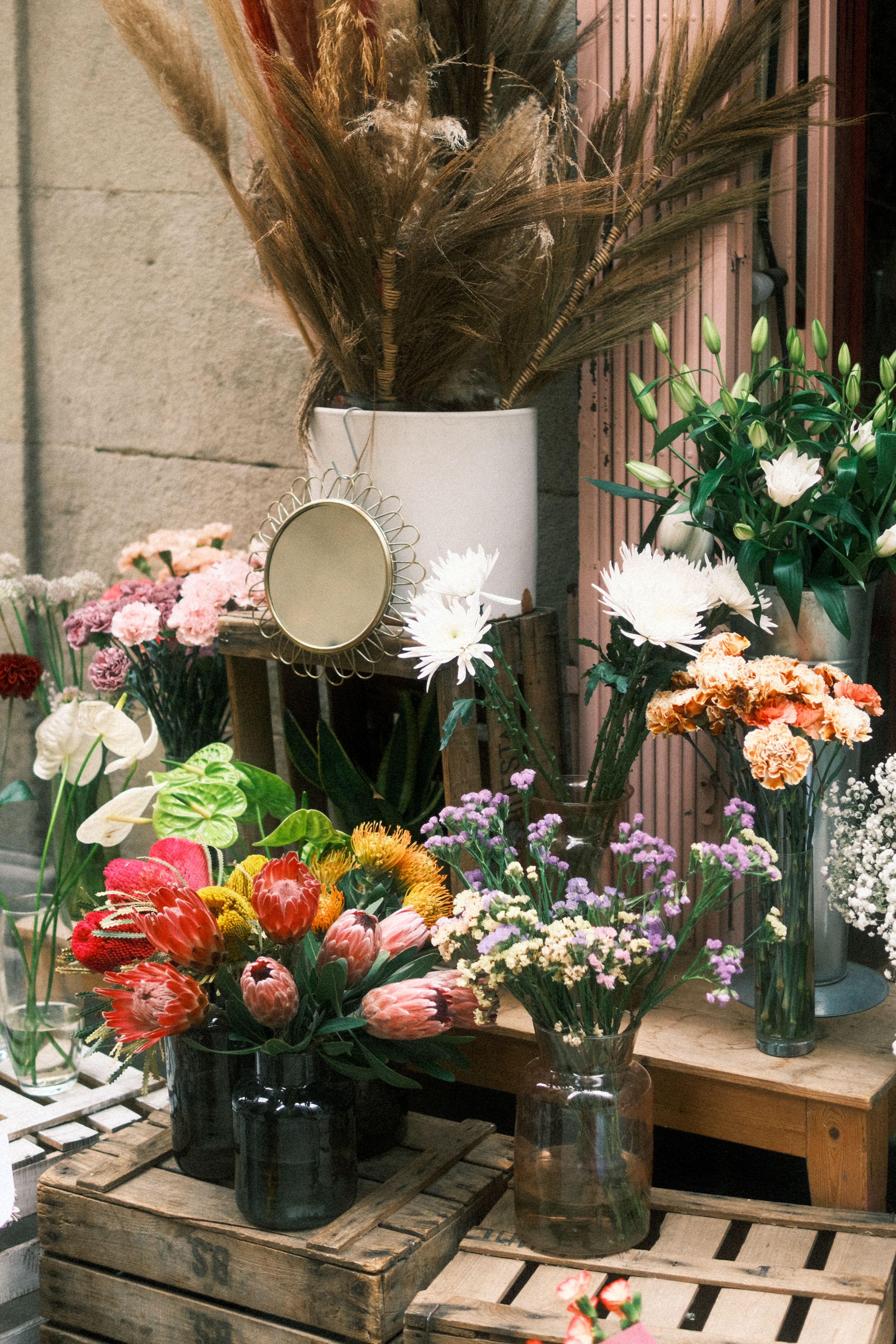 Fresh flowers being arranged